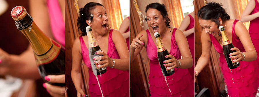 Buxton wedding celebrations start early as a bridesmaid sprays champagne in the hotel room