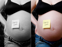 Baby bump with 'Coming Soon' sticker